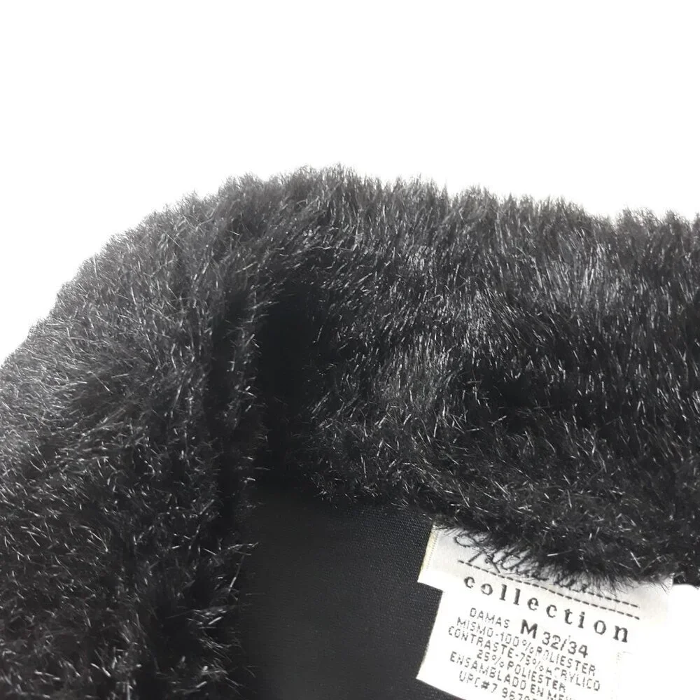 Faux Fur Collar Black Duster Cardigan Medium Kathie Lee Whimsigoth Gothic